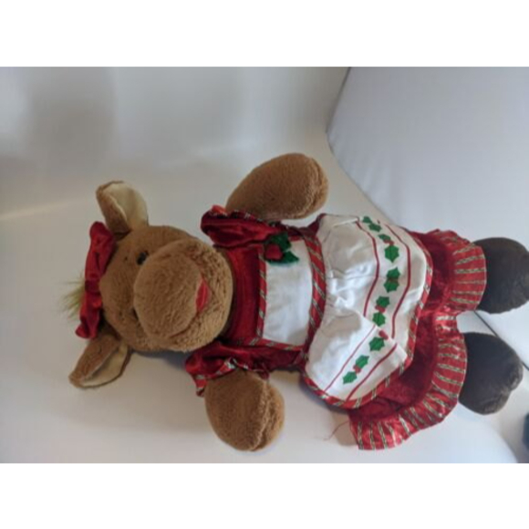 Build A Bear Holly Girl Moose 18” Christmas Plush W/Red Christmas Dress, Red Bow - Picture 10 of 10